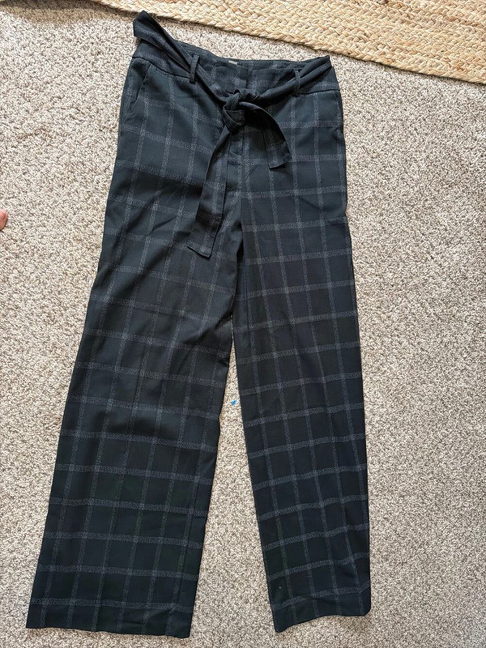 New York and Company plaid wide leg pants with belt EUC 8 3389